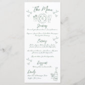 Met de Hand Getekende Groene Whimsical Bruiloft Menu (Voorkant)