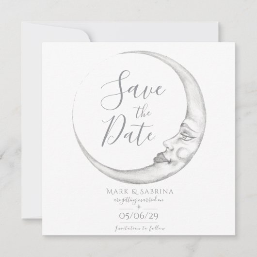 Met de Hand Getekende Halve Maan Save the Date Kaa (Voorkant)