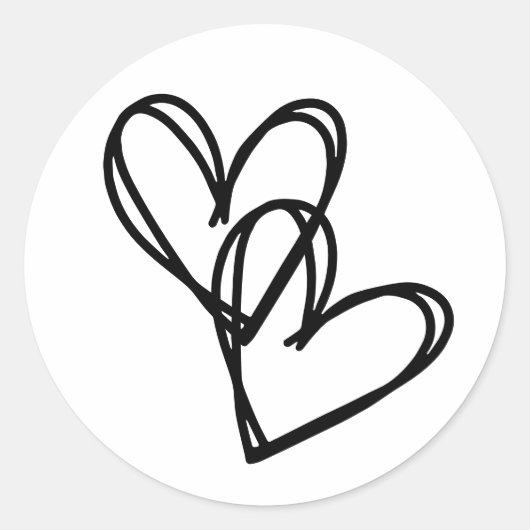 met de hand getekende harten, in elkaar verstrenge ronde sticker (Voorkant)