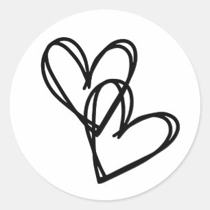 met de hand getekende harten, in elkaar verstrenge ronde sticker