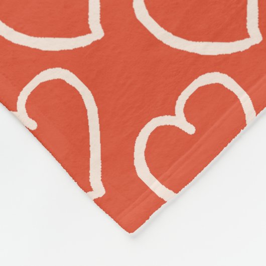  met de hand getekende harten, roze op rood fleece deken (Hoek)