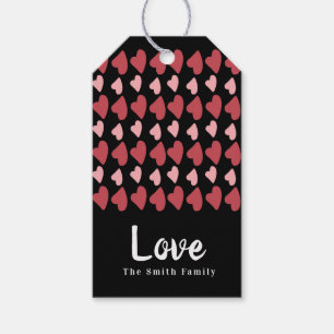 Met de hand getekende harten Valentijnsdag Zwart Cadeaulabel