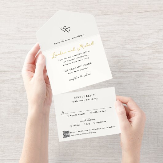 Met de Hand Getekende Hartjes Doodle QR Code Moder All In One Uitnodiging (Uittrekbaar)