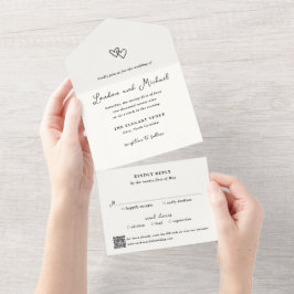 Met de Hand Getekende Hartjes Doodle QR Code Moder All In One Uitnodiging