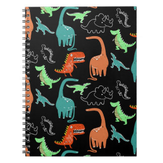 met de hand getekende, heldere cartoon dinosaurus notitieboek