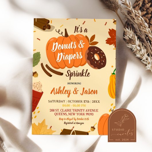 Met de Hand Getekende Herfst Pompoen Donuts Luier  Kaart