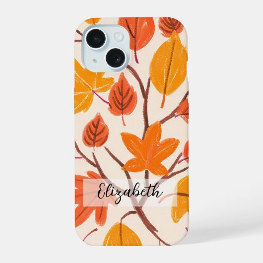 Met de hand getekende herfstbladeren iPhone 15 case (Achterkant)