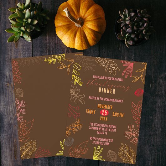 Met de hand getekende herfstbladeren Thanksgiving- Kaart
