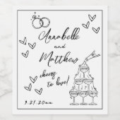 Met de Hand Getekende Huwelijk Wijn Etiket (Enkel label)