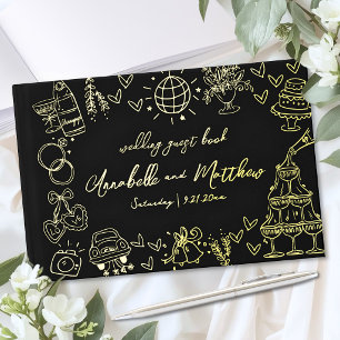 Met de Hand Getekende Huwelijk Zwart Goud Gastenboek