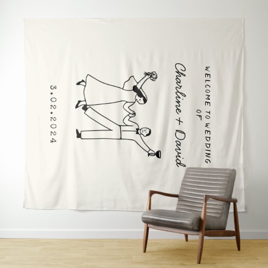 Met de Hand Getekende Huwelijksbegroeting met Krab Wandkleed (In Situ (horizontaal))