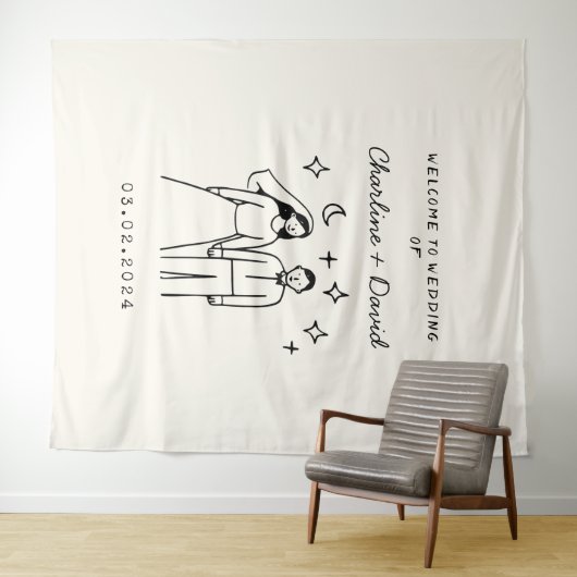 Met de Hand Getekende Huwelijksbegroeting met Krab Wandkleed (In Situ (horizontaal))