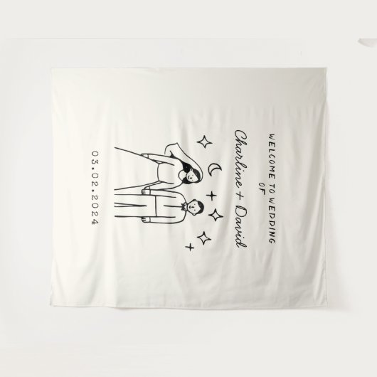 Met de Hand Getekende Huwelijksbegroeting met Krab Wandkleed (Voorkant (horizontaal))