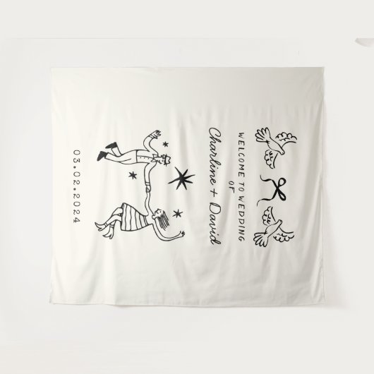 Met de Hand Getekende Huwelijksbegroeting met Krab Wandkleed (Voorkant (horizontaal))