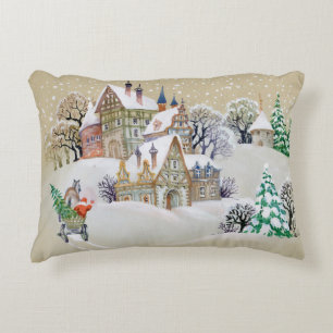 Met de hand getekende illustratie met winterlandsc accent kussen