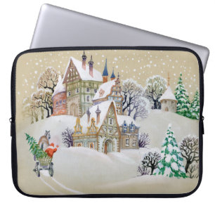 Met de hand getekende illustratie met winterlandsc laptop sleeve
