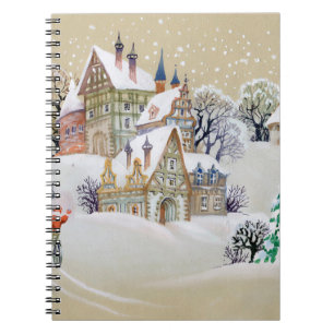 Met de hand getekende illustratie met winterlandsc notitieboek