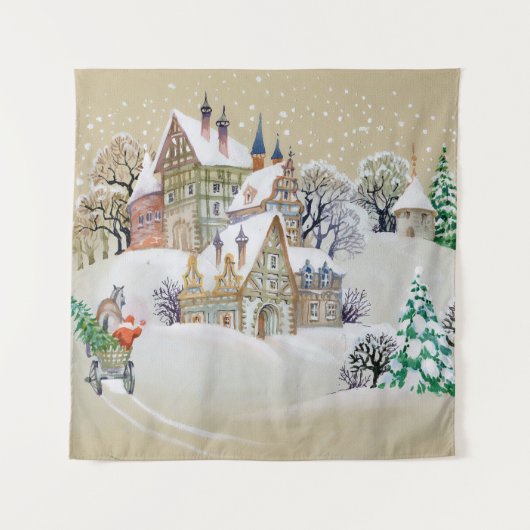 Met de hand getekende illustratie met winterlandsc wandkleed (Voorkant)