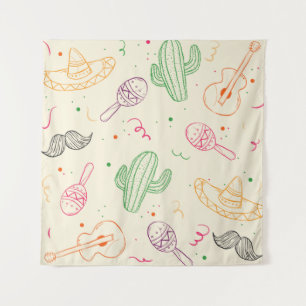 met de hand getekende illustratie van Cinco de May Wandkleed