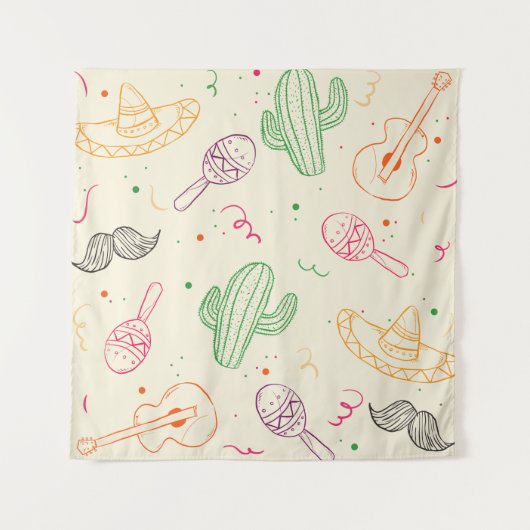 met de hand getekende illustratie van Cinco de May Wandkleed (Voorkant)