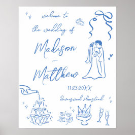 Met de hand getekende illustraties Huwelijksbegroe Poster