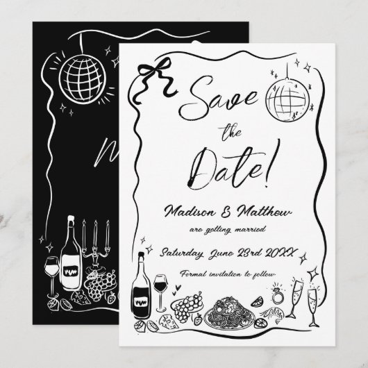 Met de Hand Getekende Illustraties Krabbel Doodles Save The Date (Voorkant / Achterkant)