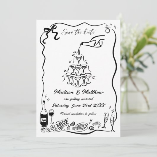 Met de Hand Getekende Illustraties Krabbel Doodles Save The Date (Staand voorkant)