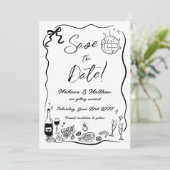Met de Hand Getekende Illustraties Krabbel Doodles Save The Date (Staand voorkant)
