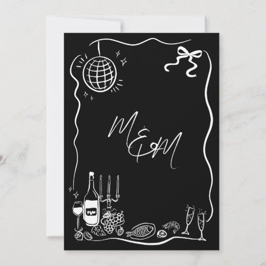 Met de Hand Getekende Illustraties Krabbel Doodles Save The Date (Achterkant)