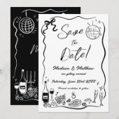 Met de Hand Getekende Illustraties Krabbel Doodles Save The Date (Voorkant / Achterkant)