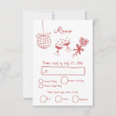 Met de hand getekende illustraties krabbels bruilo RSVP kaartje (Voorkant)