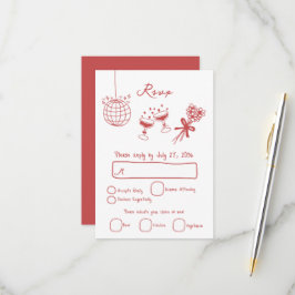 Met de hand getekende illustraties krabbels bruilo RSVP kaartje