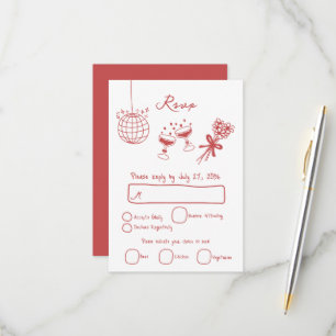 Met de hand getekende illustraties krabbels bruilo RSVP kaartje