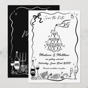 Met de Hand Getekende Illustraties Krabbels Bruilo Save The Date