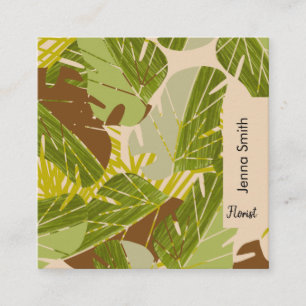 Met de Hand Getekende Jungleplanten Groene Tuin Bl Vierkante Visitekaartje