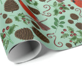Met de hand getekende Kardinaal en Wintergroen Ker Cadeaupapier (Rol Hoek)