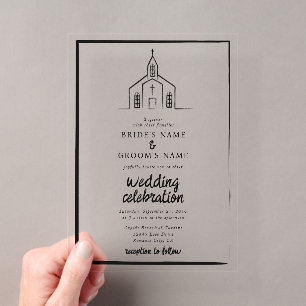 Met de Hand Getekende Kerk Traditionele Whimsical  Acryl Uitnodigingen