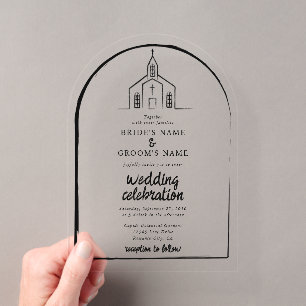 Met de Hand Getekende Kerk Traditionele Whimsical  Acryl Uitnodigingen