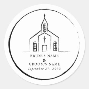 Met de Hand Getekende Kerk Traditionele Whimsical  Ronde Sticker