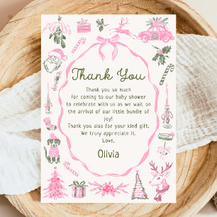 Met de hand getekende kerst baby shower bedankkaar bedankkaart