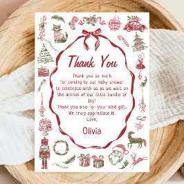 Met de hand getekende kerst baby shower bedankkaar bedankkaart