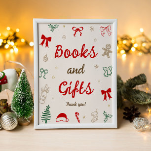 Met de Hand Getekende Kerst Baby Shower Boeken en  Poster