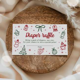 Met de hand getekende kerst baby shower luier raff informatiekaartje