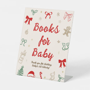 Met de hand getekende kerst-babyshowerboeken voor reclamebord met voetstuk