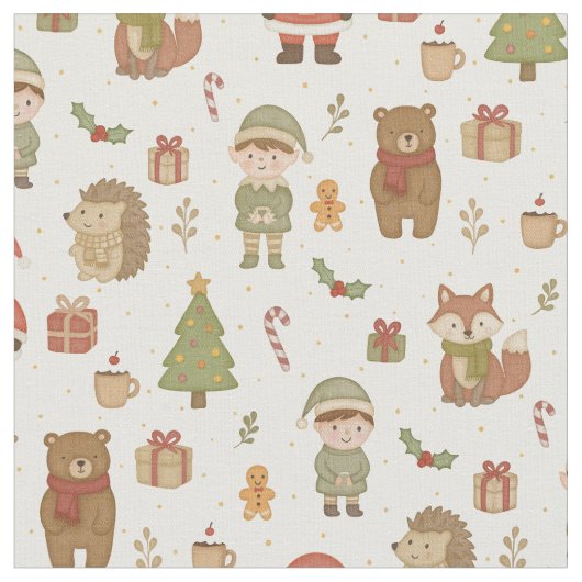 Met de hand getekende kerst bos stof (Close Up)