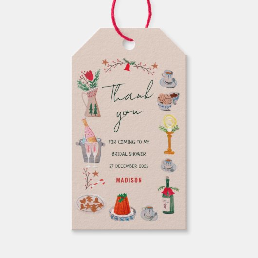 Met de hand getekende kerst bruidsdouche bedankt k cadeaulabel (Voorkant)