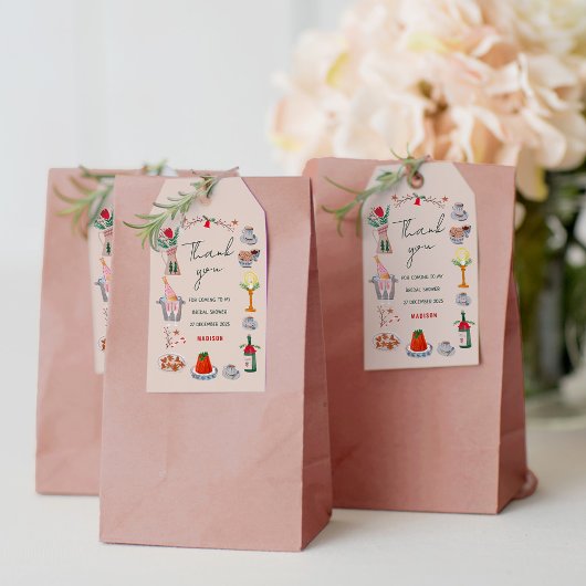 Met de hand getekende kerst bruidsdouche dank je w cadeaulabel