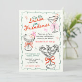 Met de Hand Getekende Kerst Cocktail Feest Kaart (Staand voorkant)