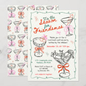 Met de Hand Getekende Kerst Cocktail Feest Kaart (Voorkant / Achterkant)