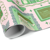 Met de hand getekende kerst groene roze aangepaste cadeaupapier (Rol Hoek)